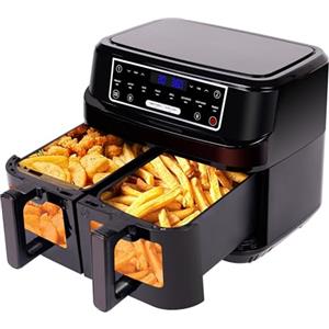 Emphsism Friggitrice ad aAria Calda 2 Camere | 10L Friggitrice ad Aria con Finestra Osservare, Friggitrice ad Aria Dual Zone 8 in 1 con 2 Cassetti da 5L,Friggitrice ad Aria Calda a Doppia Camera Meno Petrolio