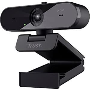 Trust Taxon 2K QHD Webcam PC, Plastica Riciclata 85%, 2560x1440p Videocamera, Filtro Privacy, Autofocus, Lente Grandangolare, 2 Microfoni, Telecamera per Skype, Teams, Zoom, Computer, Laptop, Mac