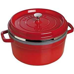 STAUB Casseruola/Cocotte in Ghisa, con Inserto per Cottura a Vapore, Tonda 26 cm, 5,2 litri, Interno della Pentola con Smaltatura Nera Opaca, Ciliegia
