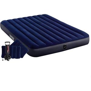Intex Materasso Gonfiabile Classic Downy Matrimoniale, Due Cuscini e Pompa Manuale, PVC, Blu, 152x203x25 cm,Intex