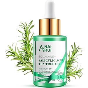 ANAI RUI ANAiRUi Tea Tree Oil con Acido Salicilico & Squalane - Olio di Albero Del Tè per Viso per lenire l'acne, Brufoli, Punti Neri, ridurre le macchie e i pori, 30ml