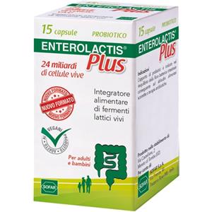 Alfasigma Enterolactis Plus - Integratore con 24 miliardi di Fermenti Lattici Vivi in 15 Capsule, Senza Glutine e Lattosio