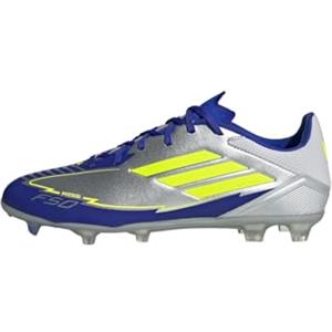 adidas F50 League Football Boots FG/MG, Scarpe da Calcio Unisex-Adulto, Silver Metallic/Solar Yellow/Lucid Blue, 43 1/3 EU