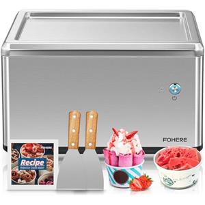 FOHERE Gelatiera a rullo per la casa con compressore, gelato morbido in soli 3 minuti, funzionamento one-touch, diversi cambiamenti di varietà, sano gelato fatto in casa, ricetta, 2 spatole, Fohere