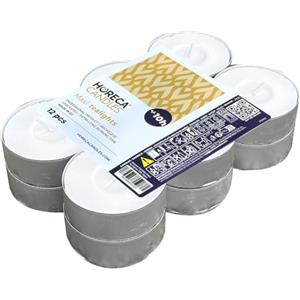 Horeca Candles - Maxi Tealight Candele Bianche - Non profumate - 12 Pezzi - Candeline Grandi 57 x 22 mm - Durata di combustione 10 Ore - Tea Light Cera Antigoccia - 1 x Set di 12 Lumini