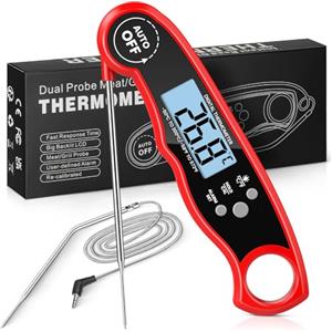 maxtachi Termometro Cucina Digitale, Termometri per Alimenti Lettura Istantanea e Precisa, Doppie Sonde Termometro Cucina Professionale, Termometro Barbecue Carne per Forno,BBQ,Olio,Latte