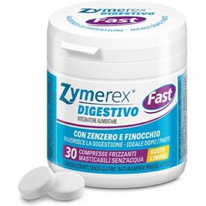 Zymerex Fast - Integratore Alimentare Masticabile con Zenzero e Finocchio, Gusto Limone, 30 Compresse per Favorire la Digestione