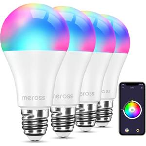 meross 4 pcs Lampadine WiFi Smart con LED, Lampada Alexa dimmerabile, RGBWW, 9W E27, 2700-6500K, compatibile con Alexa, Google Home e SmartThings Decorazione scenica, Festale, Natale, matrimonio