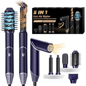 UMIGA Airstyler 5 in 1 Air Styler Arriccia Capelli ad Aria Spazzola Asciugacapelli Ioni Phon Arricciacapelli Capelli Spazzola Ad Aria Calda Airstyler Hairstyler Styling Liscio Onde Ricci, Blu/Argento