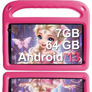 GOODTEL Newest Tablet Bambini Android 13 7GB RAM+64GB ROM, Tablet per Bambini 7 Pollici, WiFi, Bluetooth 5, Educazione + Giochi, Play Store, Doppia fotocamera, Controllo Parentale, con Custodia EVA (Rosa)
