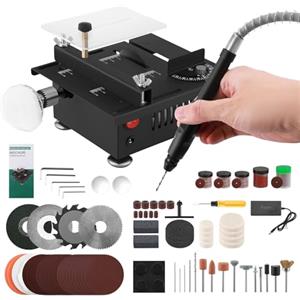 QCXWCJWD Mini Sega Circolare da Tavolo Multifunzionale, 100W Mini Sega da Tavolo con 7 Velocità, Seghe Circolari da Tavolo Elettriche Portatile, 16mm Lama da Sega Regolabile per Artigianato