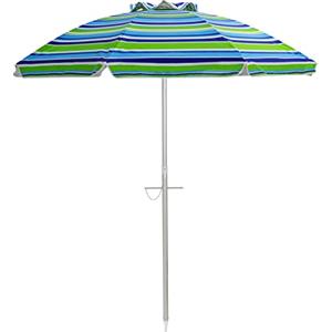 RELAX4LIFE Ombrellone da Spiaggia Antivento 2M, 8 Stecche Stabili e Palo Alluminio Centrale Inclinabile, Protezione Solare, No Base, Borsa di Trasporto, 182x182x213cm (Strisce verdi)