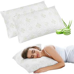 IlGruppone Coppia Guanciali Aloe Vera Fiocco Memory 50x80 Cm Cuscini Saponetta Anatomici Lavabili In Lavatrice Cuscino Letto Traspirante Anallergico A Memoria Contro Dolori Collo Cervicale
