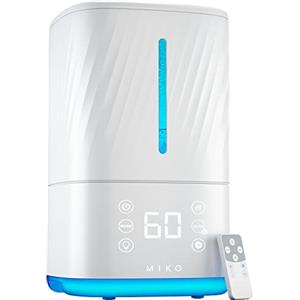 MIKO Umidificatore con nebbia fresca e calda, umidificatori ad ultrasuoni per ambienti grandi - Filtro dell'acqua, modalità automatica, design senza perdite, modalità standby, timer integrato