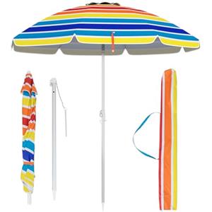 RELAX4LIFE Ombrellone da Spiaggia con 8 Stecche Stabili e Palo Alluminio Centrale Inclinabile, Protezione solare e impermeabile, Borsa di Trasporto Inclusi, 182 x 182 x 213 cm (Colorato)