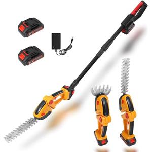 DoeDoefong 3 in 1 Tagliasiepi a Batteria Telescopico, Tagliasiepi Elettrico con 2 * 1,5Ah Batteries, tagliasiepi telescopico Raggio d'azione fino a 1,6 m, Lunghezza Lama 225 mm e 65 mm, Testa Angolata a 90°