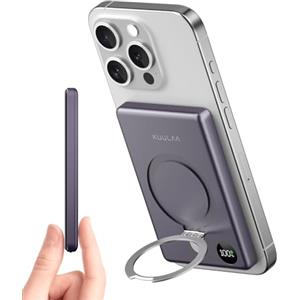 Kuulaa Power Bank 10000mAh,KUULAA Mag Safe Caricatore Portatile Magnetico Wireless con LED Display 20W PD Ricarica Rapida Batteria Esterna per iPhone 15 14 13 12 Pro Max (Viola)