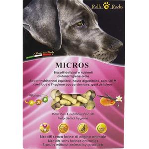 Rolls Rocky Biscotti Micros per Cani - 300GR, Gusto Vaniglia e Caramello, Senza Farine Animali, Forma Osso