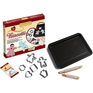 Guardini 15683, Scatola Regalo-Biscotti, 1 Teglia Rettangolare 26x37cm+1 mattarello+6 tagliabiscotti+1penna decoratrice+1 ricettario, Stampo Acciaio, Nero