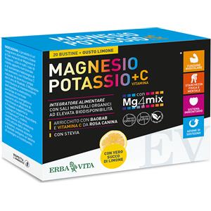 Erba Vita Magnesio e Potassio Vitamina C Gusto Limone - Integratore Alimentare in 20 Bustine da 3,8 g