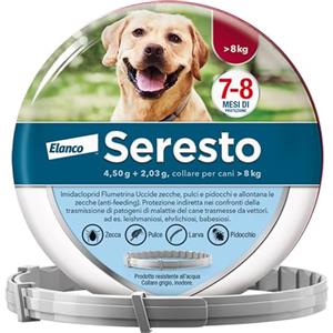 Seresto Elanco Seresto Collare antiparassitario, Per cani oltre 8 kg, Elimina pulci, zecche, pidocchi e protegge dal rischio di trasmissione, Della leishmaniosi fino a 8 mesi, 1 pezzo