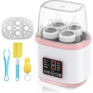 Aicharynic Scaldabiberon per bambini, sterilizzatore 8 in 1, scaldabiberon rapido, scaldabiberon per neonati, scaldabagno e sbrinamento, senza BPA, con display LCD (rosa)