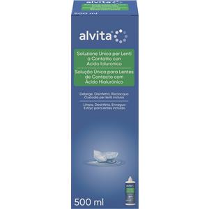 Alvita Soluzione Unica per Lenti a Contatto con Acido Ialuronico 500 ml - Detergente, Disinfettante e Idratante