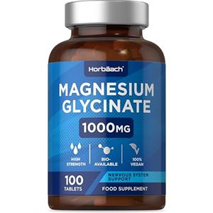 Horbäach Magnesio Glicinato 1000 mg | Integratore di Magnesium Glycinate | 100 Compresse Vegane | ad Alta Resistenza che Fornisce 200 mg di Magnesio Elementare | di Horbaach