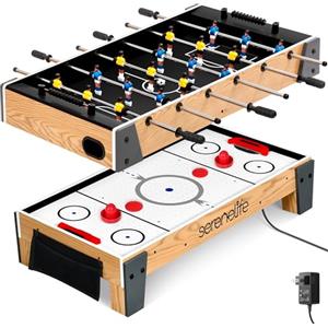 SereneLife Tavolo da Gioco 2 in 1 con Calcio Balilla Professionale da 101,6 cm e Hockey ad Aria da 96,5 cm, Calcio Balilla con Palline, Mazze e Dischetti per Casa, Bar e Feste