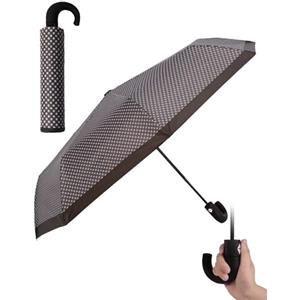 HW CASA Ombrello Pieghevole Automatico con Diametro di Apertura di 105cm,Ombrello Grande,8 Stecche Rinforzo in Fibra di Vetro,Ombrello da Viaggio con Manico in Gomma,Ombrello Uomo