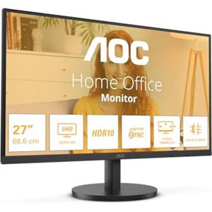 AOC U27B3M - Monitor UHD da 27 pollici, HDR10 3840x2160, 4K, 60 Hz, 2x HDMI, DisplayPort nero, 27 pollice 4K IPS 60Hz, USB-C, Altoparlanti - Regolazione altezza