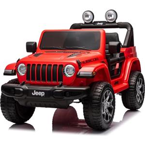 Mondial Toys Macchina Elettrica per Bambini Jeep Wrangler Rubicon 12v Telecomandata con Sedile in Pelle 2 Posti - Auto Elettrica per due Bambini (Rosso, Ruote in Plastica)
