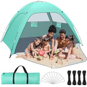 YOOHBERRYS Tenda da Spiaggia, Tenda da Mare a 2 Porte per 3-4 Persone, Tende Parasole Spiaggia Antivento UPF50+, Beach Tent da Esterno Portatile e Facile da Installare (220 * 145 * 125cm)