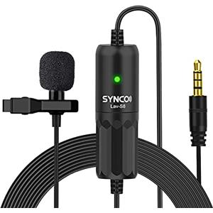 Rankomu SYNCO Lav-S8 Microfono Lavalier Professionale, Microfono Omnidirezionale Clip-On, Riduzione del Rumore, Cavo Lungo 8M per Fotocamera DSLR, Smartphone, PC, Registrazione Video, Vlogging