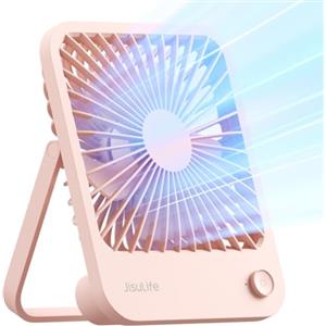 JISULIFE Ventilatore da Tavolo Portatile, Mini Ventilatore Pieghevole a 180°, 4 Velocità Della Ventola Regolabili, Ventilatore Ricaricabile Alimentata a Batteria, Adatto a Casa/Ufficio/Viaggio-Rosa