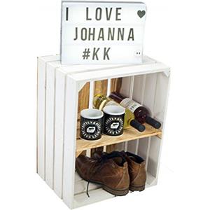 Kistenkolli Altes Land Cassetta decorativa da usare come scaffale libreria, scarpiera, portabottiglie di vino, o contenitore per la frutta, robusta, 50 x 40 29 cm, (listelli del fondo bianchi