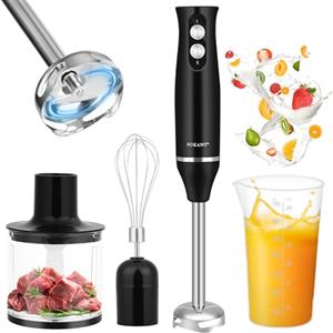 Dreamhigh Frullatore a Immersione 4 in 1, Frullatore ad Immersione 500W con 2 Velocità, Minipimer con Frusta, Tritatutto 500ml e Misurino 700ml - Ideale per Pappe, Zuppe e Smoothie