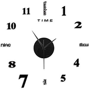 DAZZLEEX Set di adesivi per orologio da parete, 3D, con superficie a specchio, moderno, fai da te, ufficio, casa, negozio, decorazione artistica nera