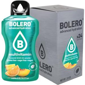 Bolero Drink 24 Bustine 3 gr grammi Sticks Frutta Preparato Polvere Solubile Per Bevanda Fresca in Acqua Prodotto, 72 grammi dolcificato alla stevia (Multivit)