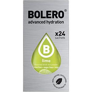 Bolero Drink 24 Bustine 3 gr grammi Sticks Frutta Preparato Polvere Solubile Per Bevanda Fresca in Acqua Prodotto, 72 grammi dolcificato alla stevia (Lime)