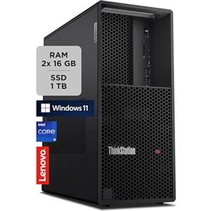 Lenovo - Workstation Desktop ThinkStation P3 Tower, Pc Fisso Ufficio con Windows 11 Pro, Intel Core i9-14900, RAM 2X16GB UDIMM DDR5-4400 Non-ECC, 1TB SSD NVMe - Computer con Espandibilità PCIe