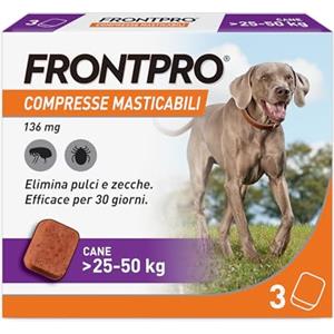 FRONTPRO 3 Compresse Masticabili Antiparassitario per Cani di Peso > 25-50 kg Protegge da Pulci e Zecche, Antipulci in Confezione da 3 Compresse da 136 mg di Afoxolaner, 25kg-50kg