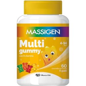 Massigen - Multi Gummy, Multivitaminico per Bambini 4-14 Anni, Vitamine Gommose con Vitamina A, C, E, D, B6, B12 e Acido Folico, 60 Caramelle, Quattro Gusti, Senza Glutine e Lattosio