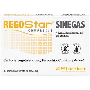 STARDEA REGOStar SINEGAS - Integratore Alimentare con Carbone Vegetale Attivo e Estratti di Finocchio, Cumino e Anice Stellato - 30 Compresse Filmate
