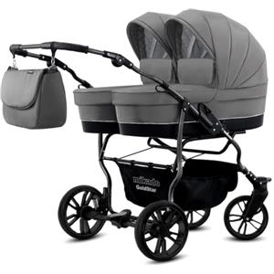 Sojan Passeggino doppio gemellare 3in1. Carrello 3 pezzi e accessori: 2 navicelle + 2 passeggini + 2 seggiolini auto + accessori. BBtwin Gold Star. Grigio