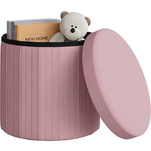 WOLTU Pouf Contenitore, Sgabello con Contenitore Rotondo, Poggiapiedi Contenitore per Divano, Pouf Sgabello Basso Pieghevole, per Soggiorno, Camera da Letto, in Velluto, φ38xH36cm, Rosa Chiaro