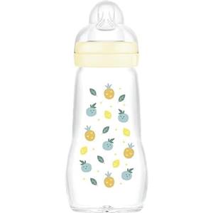 MAM Biberon Feel Good 260 ml, Biberon vetro pregiato resistente alle alte temperature, Accessori neonati ergonomici per uso quotidiano e allattamento misto con morbida tettarella misura 2, Neutro