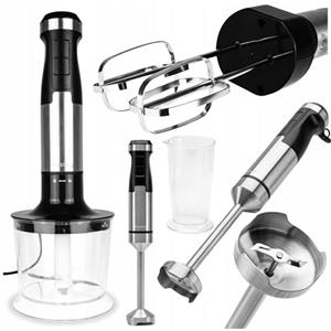 Huslog Frullatore a Immersione 1500W, Set Multifunzione con Pürierstab, Tritatutto 500ml, Frusta, Bicchiere 700ml, Regolazione Velocità, Turbo, Ice Crush, Acciaio Inox, Nero