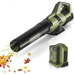 GREEN MACHINE Soffiatore a batteria Green Machine 62V 4Ah, potente motore brushless, regolazione della velocità a 8 marce, volume d'aria massimo 655 cfm, per cortile, prato, giardino, ecc