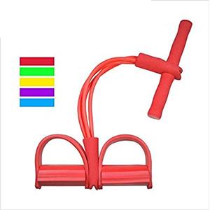 Hozora Esercitatore Gamba Gamba Tensione Multifunzionale, 4 Tubi Tirare Corda Allenamento Sit-up Pedale Fascia di Resistenza Allenatore Elastico Addome Vita Braccio Gamba Addominoplastica (Rosso)